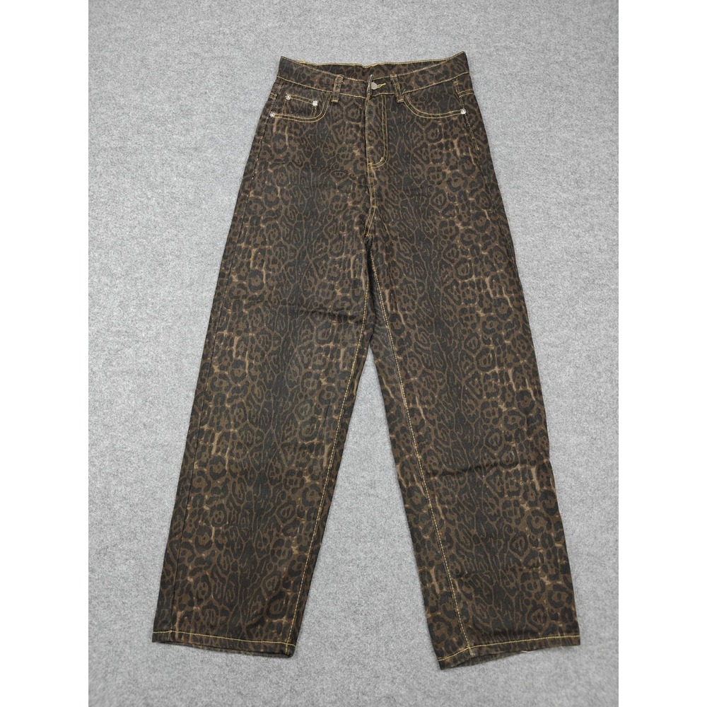Ponitrack High Rise Straight Jeans Womens M Brown Dark Wash Leopard Print Denim